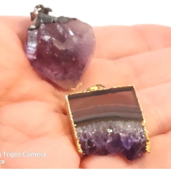 Natural Amethyst Pendant Healing 2pc Brazilian - Picture 7 of 7
